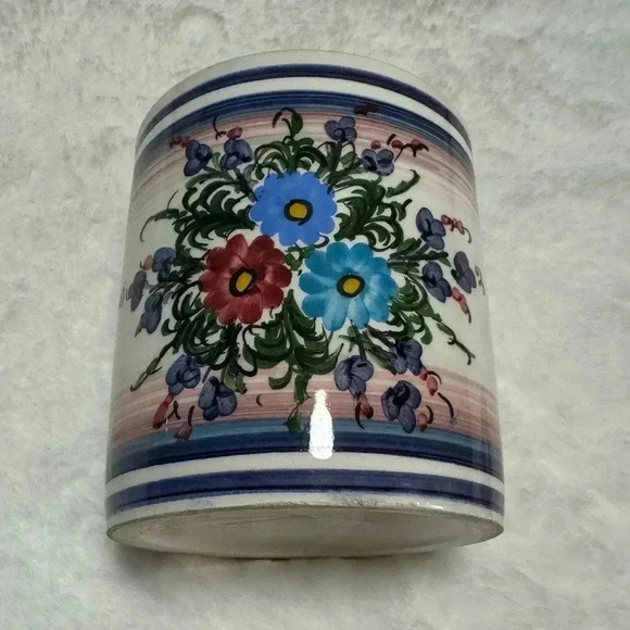 Vintage Greek Ceramic Storage Jar with Lid Flower Motif Cottagecore Handmade - Picture 2 of 10